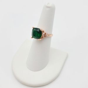 S925 Sterling Silver 14k Yellow Gold Square Simulated Emerald Ring